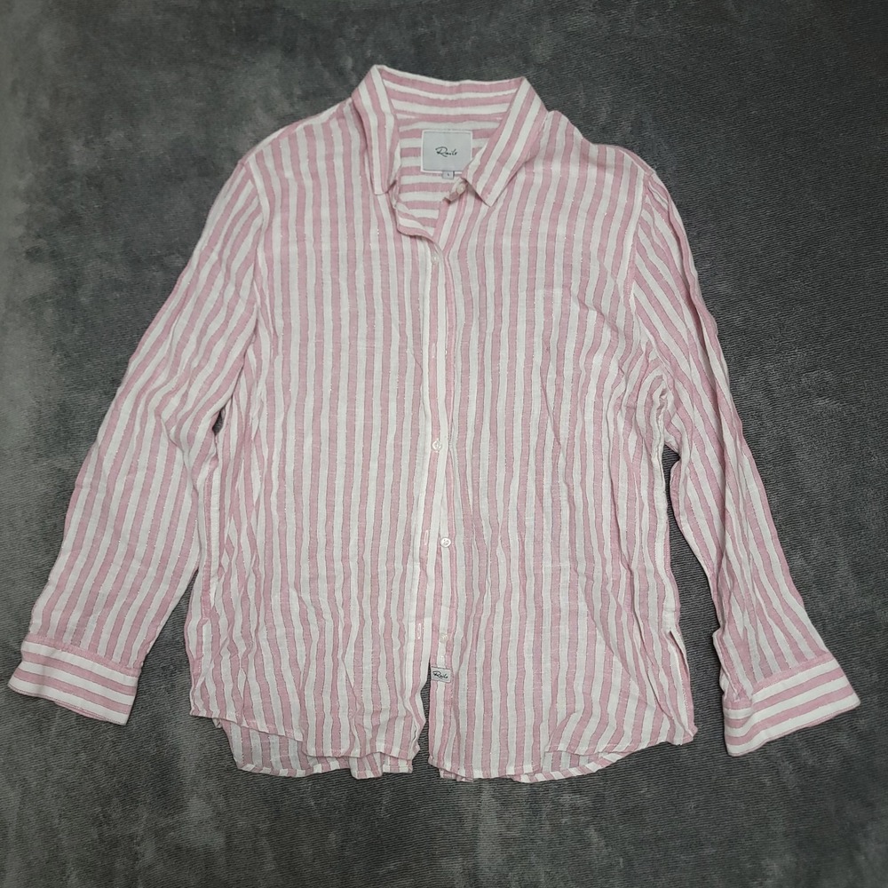 Rails‎ Sydney Linen Blend Striped Button Up Shirt Ivory Rosegold Women's Large
